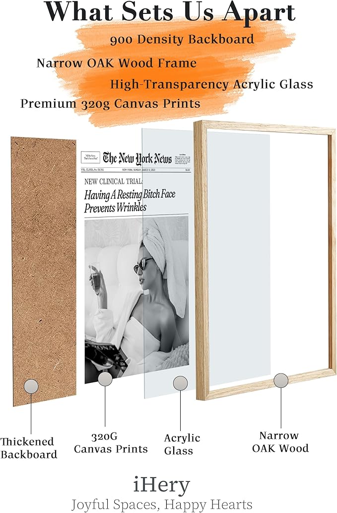 iHery Having A Resting Bitch Face Prevents Wrinkles Newspaper Headline Framed Wall Art, Natural OAK Wood Trendy 12x16 in Vintage Canvas Print For Bedroom, Wall Décor Living Room Bathroom Set of 1