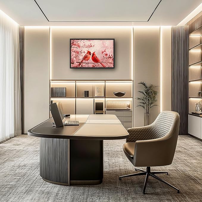 Flintis Large Cardinals Wall Art Red Cardinals Pictures Wall Decor Abstract Animal Canvas Painting Print Artwork Decoration Framed for Living Room Bathroom Master Bedroom Office Dining 36L x 24W