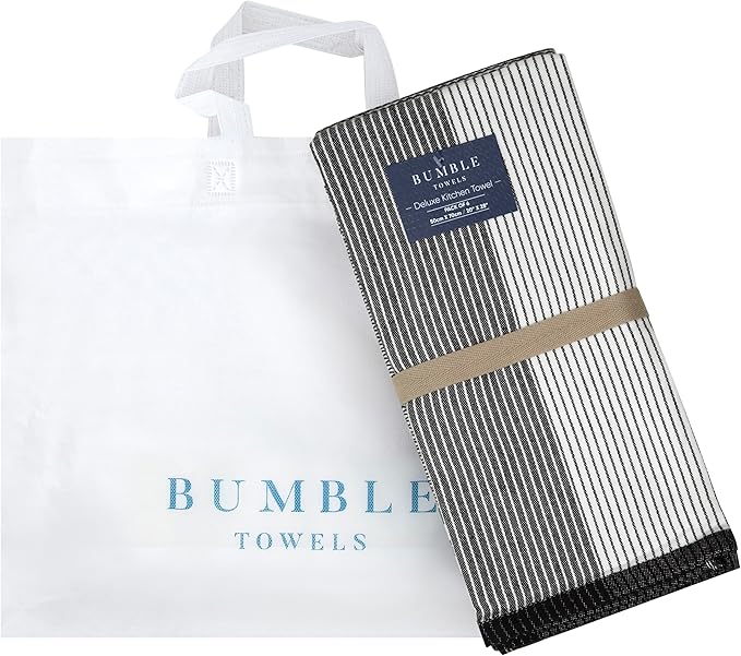 Premium Large Cotton Kitchen Hand & Dish Towels (20”x 28”, 6 Pack) - Highly Absorbent Flat & Terry Towels with Hanging Loop - Black