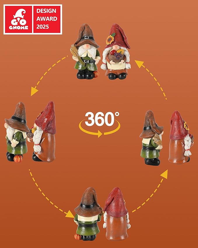 Thanksgiving Gnomes Figurines - Set of 2 Durable Resin 5'' Festive Autumn Decor - Fall Tiered Tray Decor Gnome Gifts Decoration for Home and Garden (Fall Gnomes)