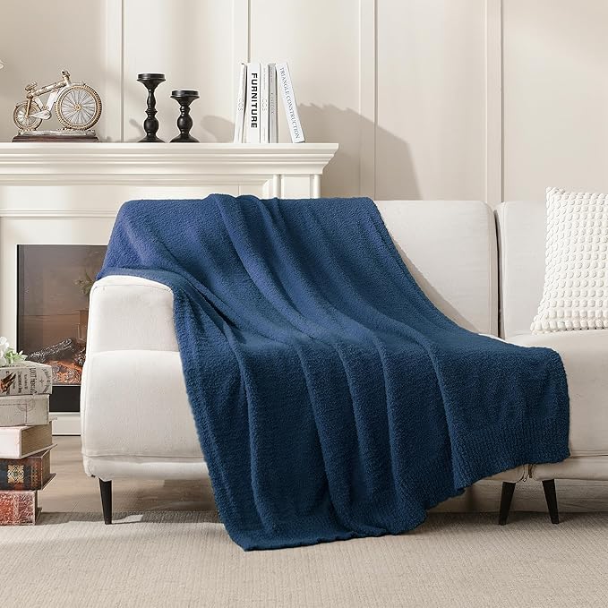 JOOJA Knit Throw Blanket Super Soft Warm Blanket for Couch Lightweight Fluffy Blanket for Bed Sofa 60x80 Inches Navy Blue