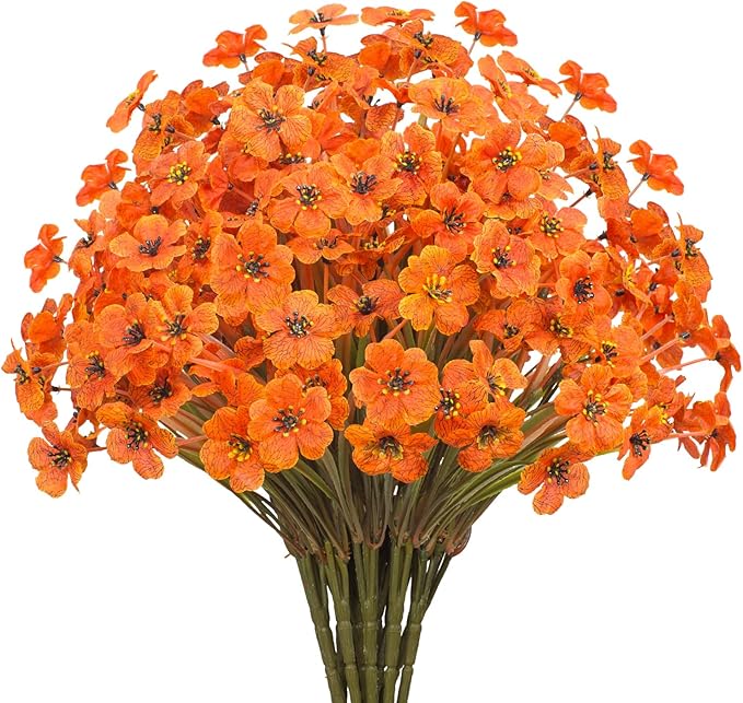 21 Bundles Outdoor Artificial Flowers UV Resistant Fake Silk Flowers No Fade Faux Plastic Plants Garden Porch Window Box Decoration(Autumn Orange)