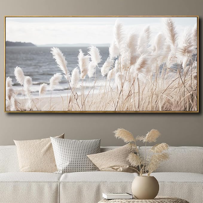 Framed Wall Art Artwork Decor Nature Wall ArtReedSeascape Wall Decor for Bedroom Living Room Decoration Home Kitchen Office 20" x 40"