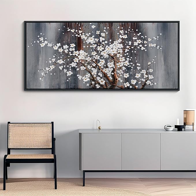 Large Plum Blossom Canvas Wall Art Brown Wall Decor Living Room Cherry Blossom Bedroom Pictures for Wall Over Bed Framed Artwork for Wall Modern Canvas Paintings for Wall Decorations 31×70