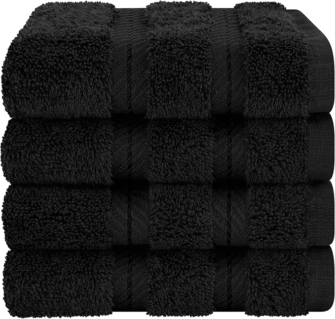 American Soft Linen Luxury Washcloths for Bathroom, 600 GSM 100% Cotton 4 Piece Turkish Wash Cloth Set, 13x13 in Soft Rags for Body and Face, Black Washcloths