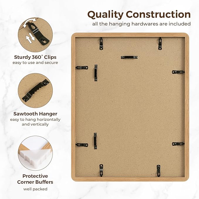 11x14 Picture Frame, Solid Oak Wood Frame 11 x 14 for Wall, Rustic Wooden Frames 11 by 14 with Tempered Glass, 11x14 Frame with Mat for 8x10, Home Decor Photo Frames 11"x14", Natural Oak Color, 3 Pack