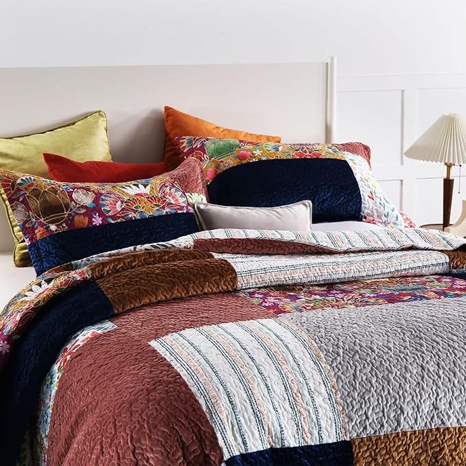 Secgo King Size Comforter Set- 100% Cotton Quilt King Size Set, Green, Sage bedspreads (96 * 108 Inch) with 2 Pillow Shams, Patchwork Reversible Lightweight Bedding