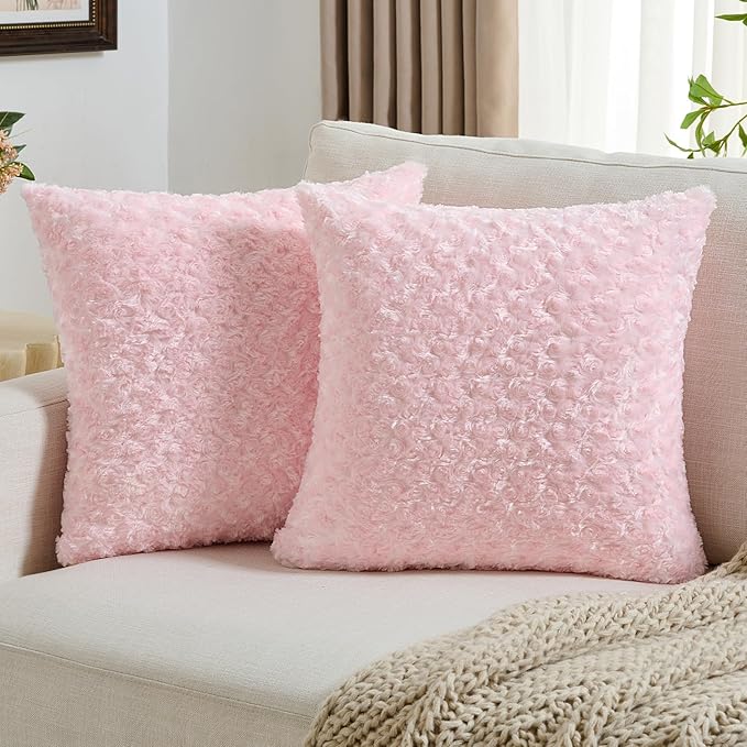 FUTEI Pink Decorative Throw Pillow Covers 22x22 Inch Set of 2,Soft Solid Rose Textured Cushion Case,Modern Home Decor for Couch Sofa Bed Living Room