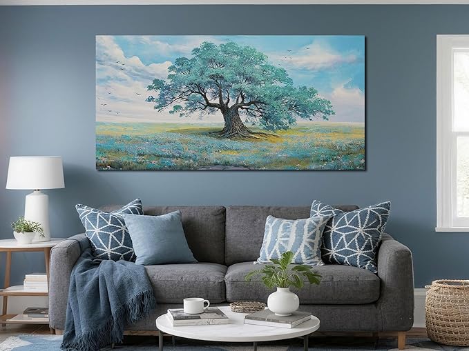 Ardemy Landscape Wall Art Canvas for Living Room Green Teal Tree Scenery Painting Bedroom Nature Picture Artwork Framed Bathroom Dining Room Kitchen Home Office Wall Decor, Large 40"x20"
