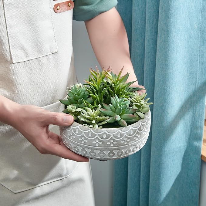 Artificial Succulent Plants Faux Potted Indoor with Ceramic Pot - Fake Plants for Bedroom, Bathroom, Home Office, Coffee Table Decor - Desk & Room Aesthetics