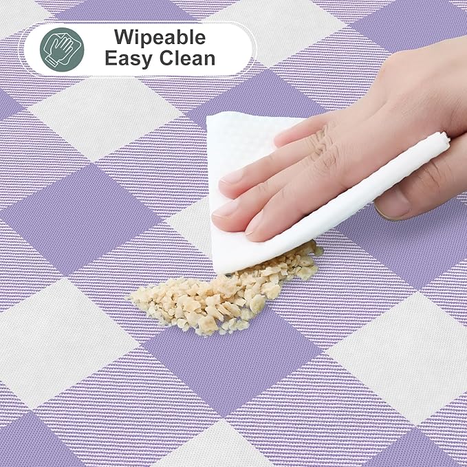 misaya Rectangle Waterproof Vinyl Table Cloth, Buffalo Flannel Backed Tablecloth, Wipeable Plastic Table Cover for Dinner, Kitchen, Outdoor (60" x 120", Lavender and White)