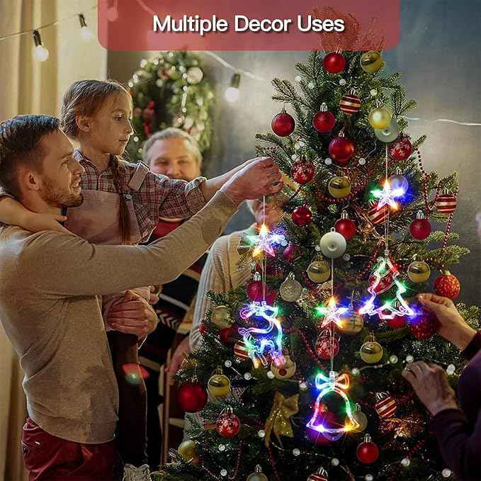 suddus Christmas Window Lights Decorations, 3Pcs Tree-Jingle Bell-Deer Shaped Xmas Lights Battery Powered with Suction Cups & Timer, Hanging String Lights Indoor for Tree, Fireplace, Multicolor