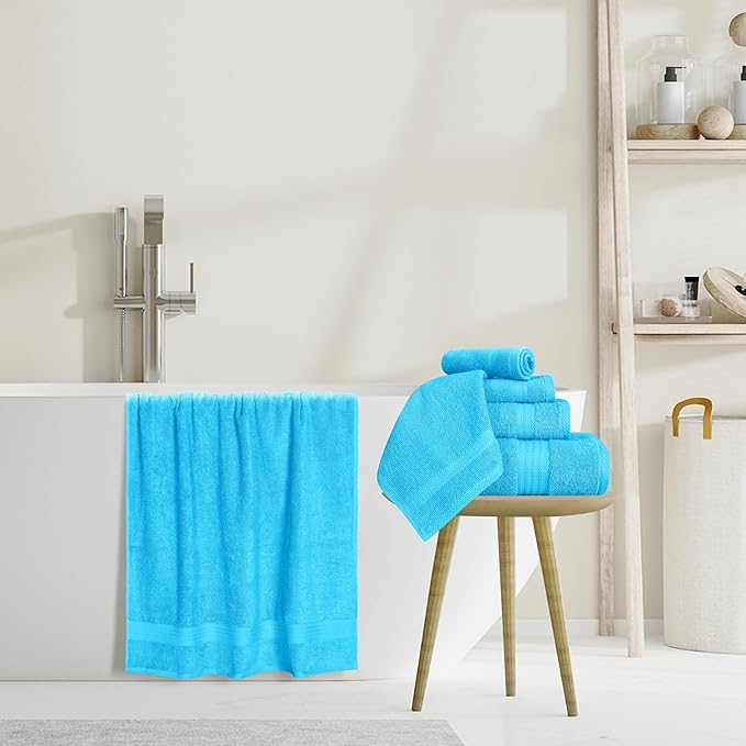 GLAMBURG Ultra Soft 8-Piece Towel Set -100% Pure Ringspun Cotton, Contains 2 Oversized Bath Towels 27x54, 2 Hand Towels 16x28, 4 Wash Cloths 13x13 - Ideal for Everyday use, Hotel & Spa -Turquoise Blue