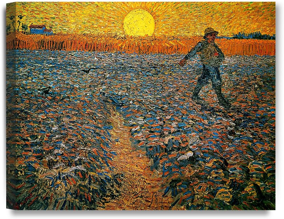 DECORARTS - The Sower, Vincent Van Gogh Art Reproduction. Giclee Canvas Prints Wall Art for Home Decor 20x16