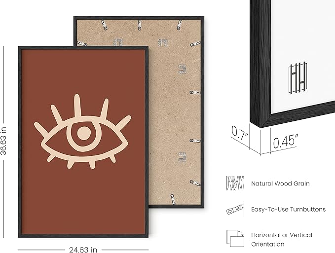 HAUS AND HUES Boho Posters Mid Century Modern Wall Decor - Abstract Art Prints Midcentury Modern Decor Boho Wall Decor Minimalist Dark Clay Eye with Eye Lashes (24x36 Framed Black)