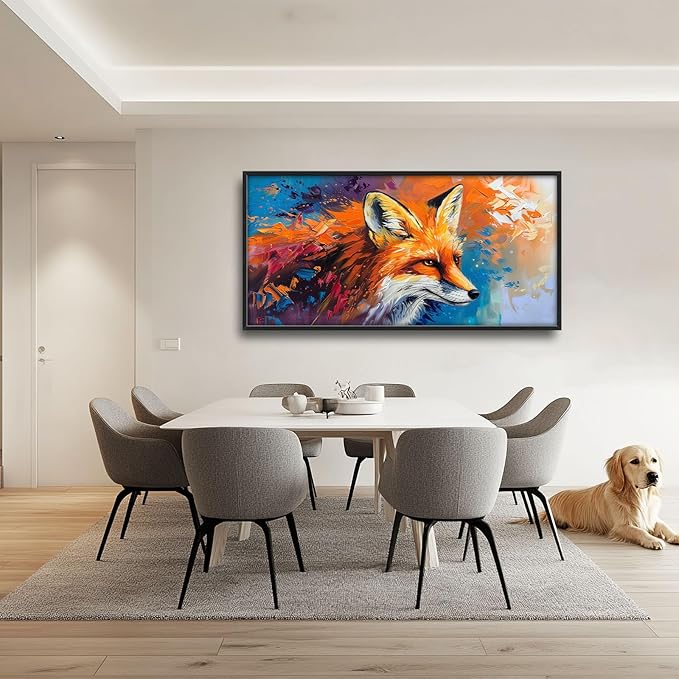Fox Large Framed Wall Art Abstract Fox Animal Pictures Oversized Wall Decor Graffiti Canvas Print Painting Aesthetic Modern Artwork for Living Room Bedroom Office Bathroom Home Decor 60L x30W