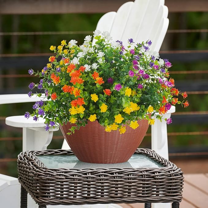 20 Bundles Outdoor Artificial Fake Flowers UV Resistant Boxwood Faux Plastic Plants for Hanging Garden Porch Window Box Outside Decoration(Mix)