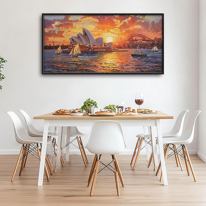 Sydney Opera House Large Wall Art for Living Room Framed, Sydney Wall Decor Pictures, Cityscape Canvas Print Painting, Aesthetic Artwork Bedroom Office Home Decor 60"x30"