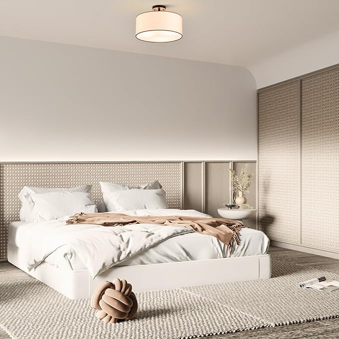 VONLUCE Semi Flush Mount Ceiling Light, 18" Ceiling Light Fixture with Diffused Shaped, Modern Light Fixture for Bedroom Living Room Entryway Hallway, White Shade & Black Finish