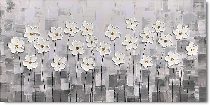 Yihui Arts Abstract Floral Oil Paintings on Canvas Extra Large Hand Painted Modern Stretched Contemporary Wall Art Flowers Artwork for Living Room Home Decorations