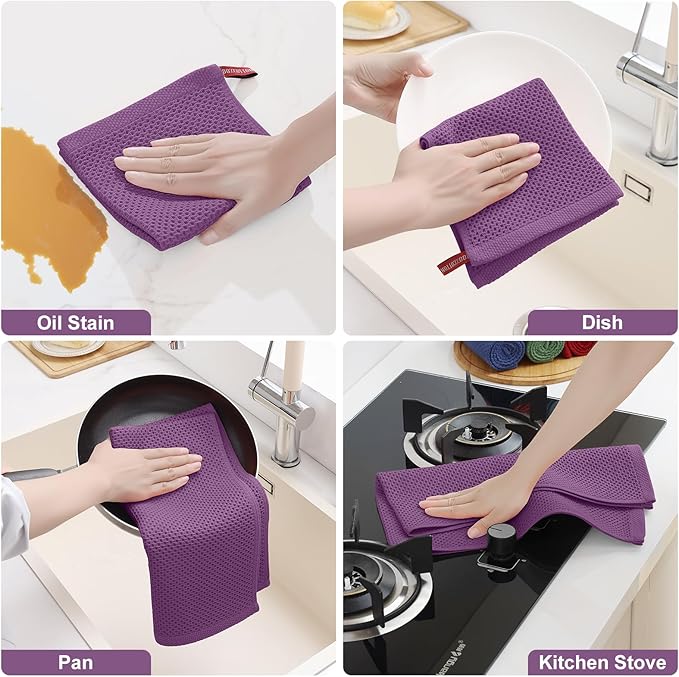 Homaxy 100% Cotton Kitchen Towels and Dishcloths Set, 12 x 12 Inches and 13 x 28 Inches, Set of 8 Bulk Kitchen Towels Set, Ultra Soft Absorbent Dish Cloths for Washing Dishes, Purple