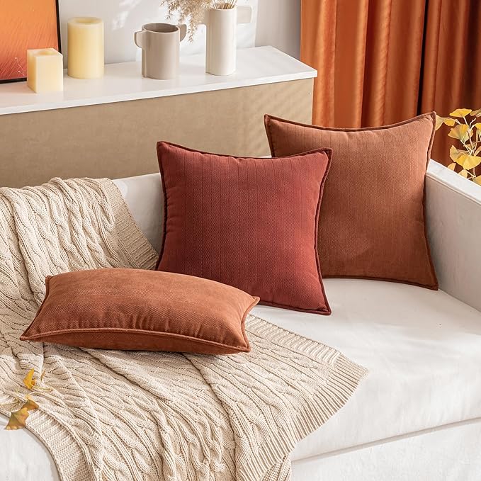 MIULEE Fall Pack of 2 Rust Decorative Pillow Covers 24x24 Inch Chenille Luxurious Couch Throw Pillows Farmhouse Cushion Covers Euro Shams with Elegant Design for Sofa Bedroom Living Room Home Decor