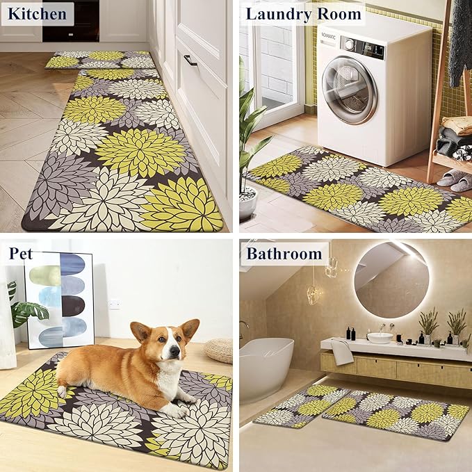 HEBE Anti Fatigue Kitchen Rug Sets 2 Piece Non Slip Kitchen Mats for Floor Cushioned Kitchen Rugs and Mats Waterproof Comfort Standing Mat Runner for Kitchen,Home Office,Sink,Laundry