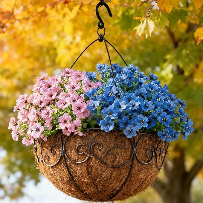 Artificial Flowers Outdoor Decor,Fall Fake Plants for Patio Porch Decor, No Fade Faux Greenery for Autumn Spring Garden Thanksgiving Christmas Home Wedding Decorations