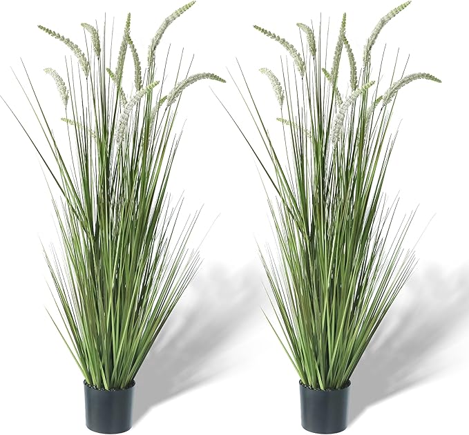 KOL 59in 2-Pack Artificial Veronica Spiked Speedwell Grass Plant, 5ft Faux Veronica Spicata Flower, Tall Fake Horsetail Grasses for Home Office Garden Wedding Decor, Indoor Outdoor, Yellow