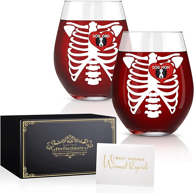 Perfectinsoy Dog Parents Funny Wine Glasses Set of 2, Romantic Gifts for Dog Lovers, Anniversary Birthday Remembrance Graduation Gifts for Lovers Wife Husband Dad Mom Radiology Tech Graduate