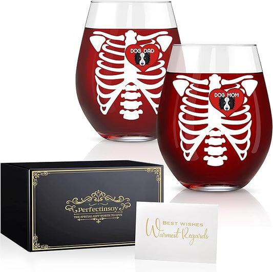 Perfectinsoy Dog Parents Funny Wine Glasses Set of 2, Romantic Gifts for Dog Lovers, Anniversary Birthday Remembrance Graduation Gifts for Lovers Wife Husband Dad Mom Radiology Tech Graduate