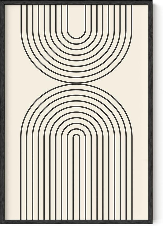 HAUS AND HUES Neutral Wall Art Prints for Wall Decor - Boho Art Wall Prints Mid Century Modern Decor Line Art Wall Decor and Geometric Art Black Semi Circles Reflected (24x36 Unframed)
