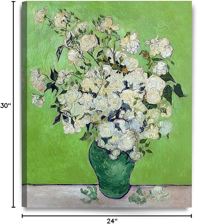 DECORARTS - Pink Roses in a Vase, Vincent Van Gogh Art Reproduction. Giclee Canvas Prints Wall Art for Home Decor 30x24