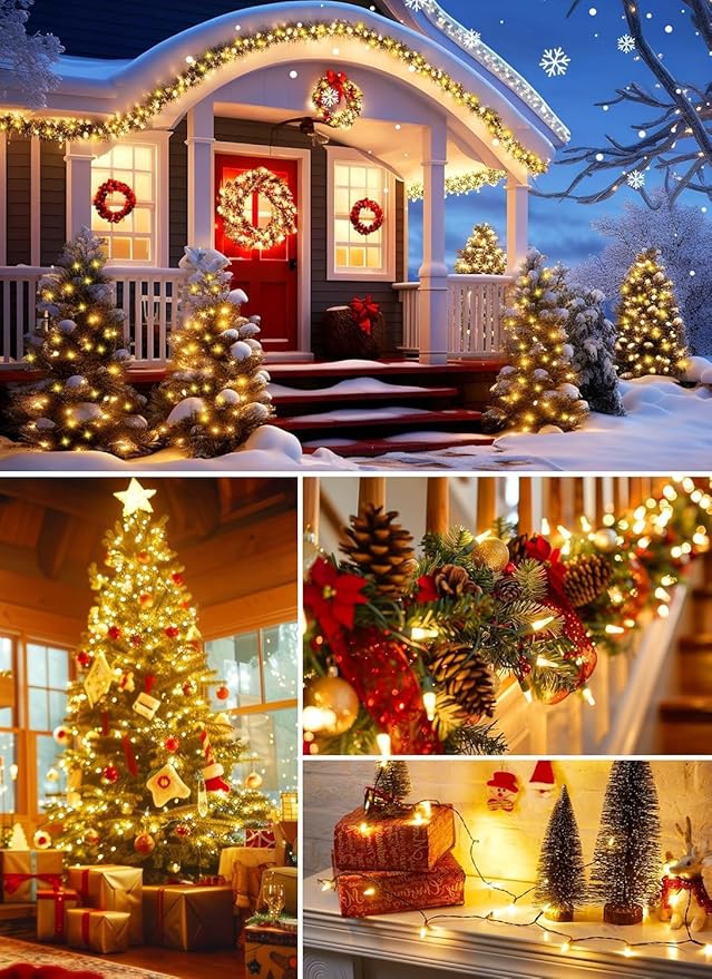 2Pack Christmas String Lights 50 Count 12 Feet Incandescent Bulb Mini Lights for Indoor Xmas Tree Garland Birthday Wedding Party Festival Decoration, Green Wire