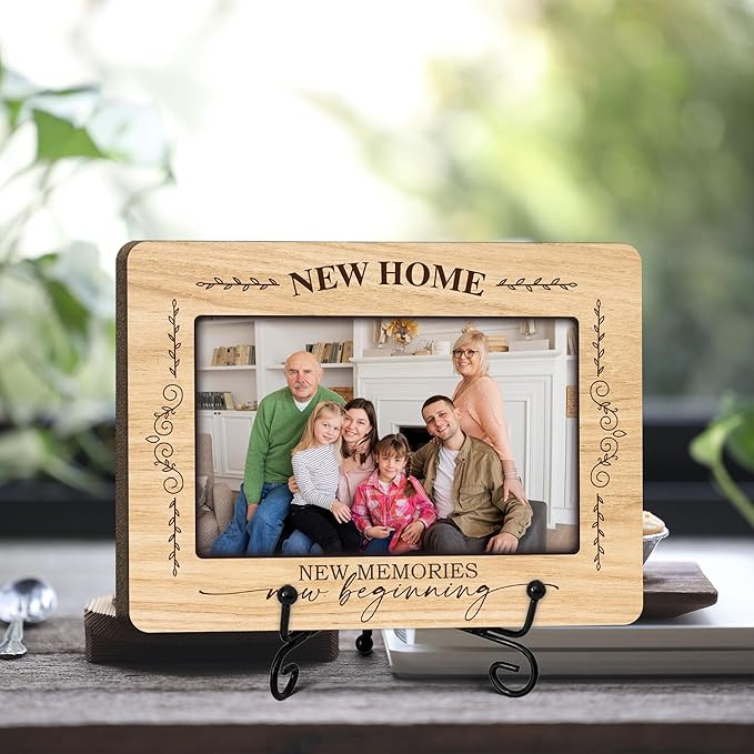 ukebobo House Warming Gifts, New Home Picture Frame, Housewarming Picture Frames, New Home Gift Ideas for Family Couples, Wood Photo Frame with Stand for Desk Decor, 8 x 6 Inches-445