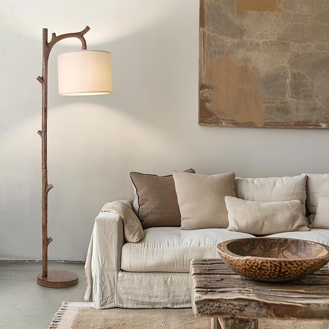 OYEARS Retro Farmhouse Floor Lamp for Living Room Rustic Standing Lamps Tree Trunk Deco Modern Country Vintage Wood Floor Lamp（Brown）