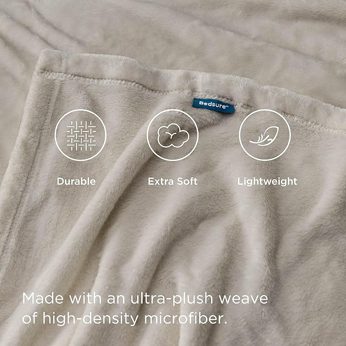 Bedsure GentleSoft Fleece Bed Blankets Queen Size Oxford Tan - Soft Lightweight Plush Fuzzy Cozy Luxury Blanket Microfiber, 90x90 inches