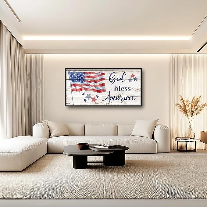 Lovira God Bless America Sign Large Wall Art American Flag USA Canvas Wall Decor Patriotic Pictures Prints Painting Framed Modern Home Artwork for Living Room Bedroom Bathroom 30"x60"