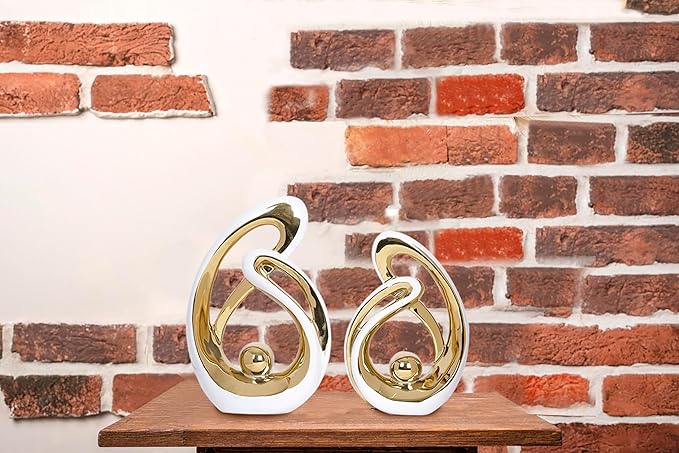 2 Pcs White and Gold Decor Ceramic Decor Statue Centerpieces Table Sculpture Decoration Figurine Art Mid Century Modern Decor for Dining Room Living Room Bedroom Shelf Office Coffee Table Decorative