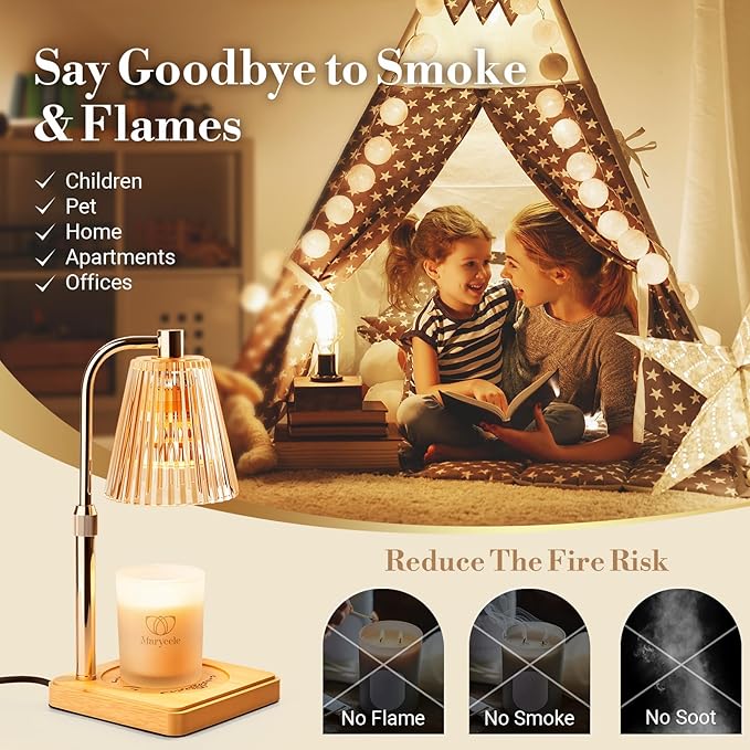 Candle Warmer Lamp with Timer for Yankee Candles, Adjustable Height Wax Melt Warmer, Birthday Gifts for Mom Women Sister, Vintage Amber Glass Lamp, Fall Decorations for Home Decor