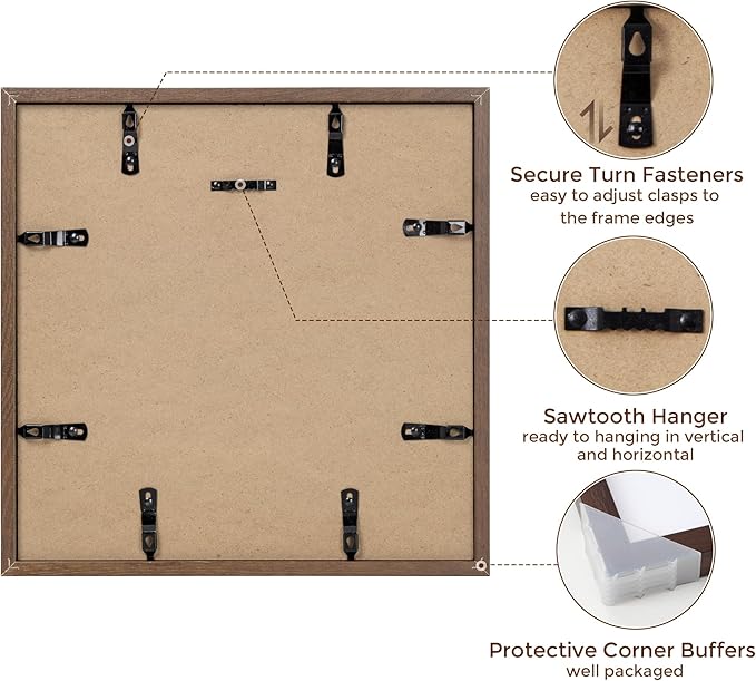 Fun Memories 12x12 Picture Frame in Walnut, 12 x 12 Frame Set of 3, Rustic Oak Wood Frame 12 x 12 for Wall, 12x12 Frame display 8x8 Picture with Mat, Tempered Glass, Wall Collage Frame 12 by 12