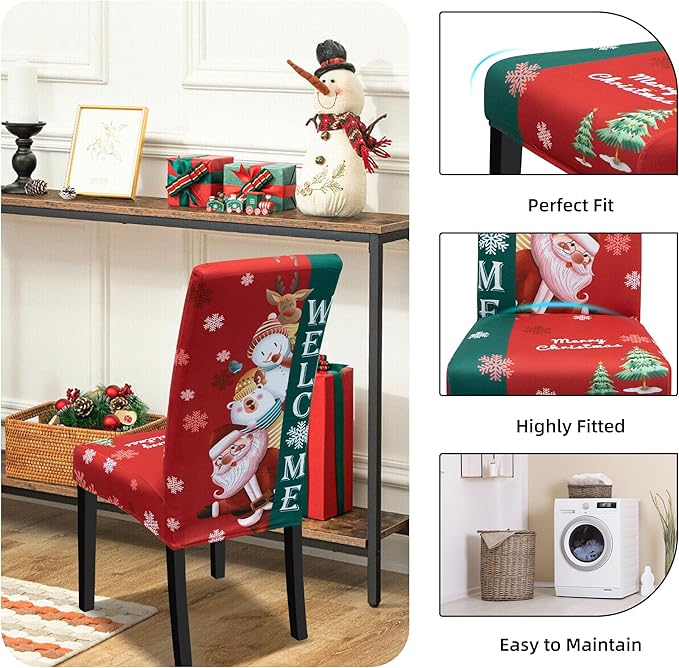 Christmas Chair Covers for Dining Chairs, Stretch Dining Covers, Dining Room Chair Covers Set of 4/6, Removable Washable Dining Chair Slipcovers for Home Hotel Banquet Holiday Decoration (25, 4pcs)