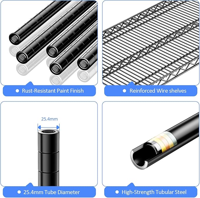 IZEUK Heavy Duty Garage Shelving, 4 Tier Wide Metal Storage Shelf Rack, Adjustable Utility Organizer for Basement, Warehouse, Garage, Black, 23.6" D x 53.1" W x 73.6" H