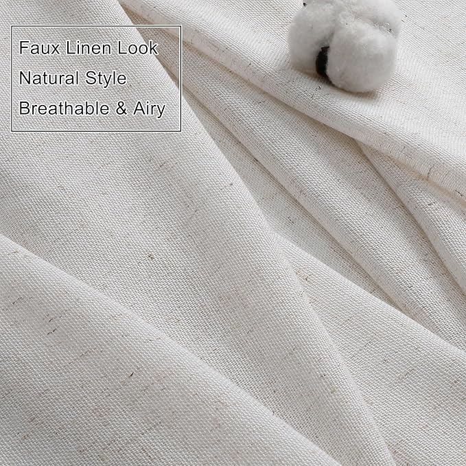 Ivory Pinch Pleated Linen Semi Sheer Curtains 96 Inches Long, Flax Light Filtering Drapes for Living Room Bedroom, White Oatmeal Window Treatments, Rustic Farmhouse Curtain Panels