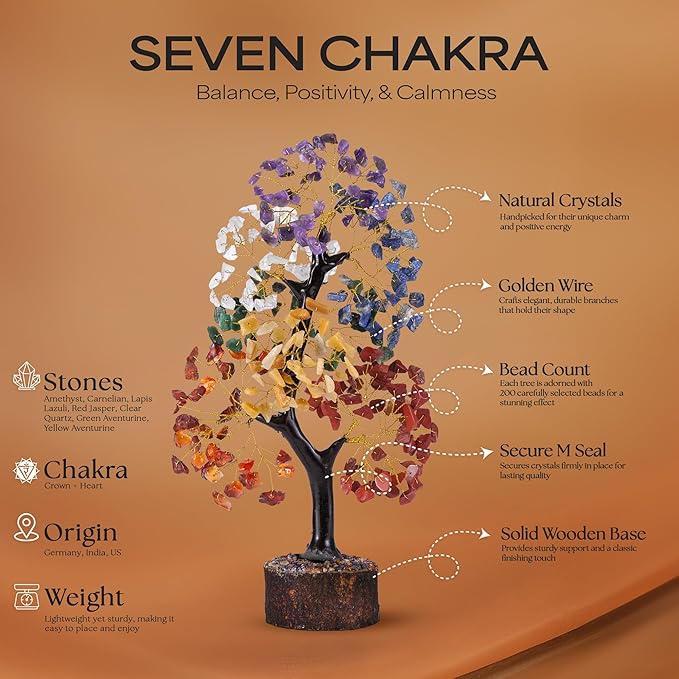 7 Chakra Tree of Life - Crystal Tree for Positive Energy - Healing Crystals and Stones - Birthday Gifts for Women, Home Office Decor -10-12"