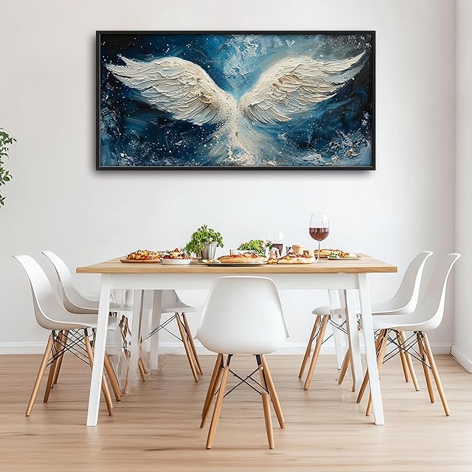 Angel Wings Large Wall Art for Living Room Framed, Angel Wall Decor Pictures, Christian Holy White Wing Canvas Print Painting, Aesthetic Artwork Bedroom Office Home Decor 60"x30"