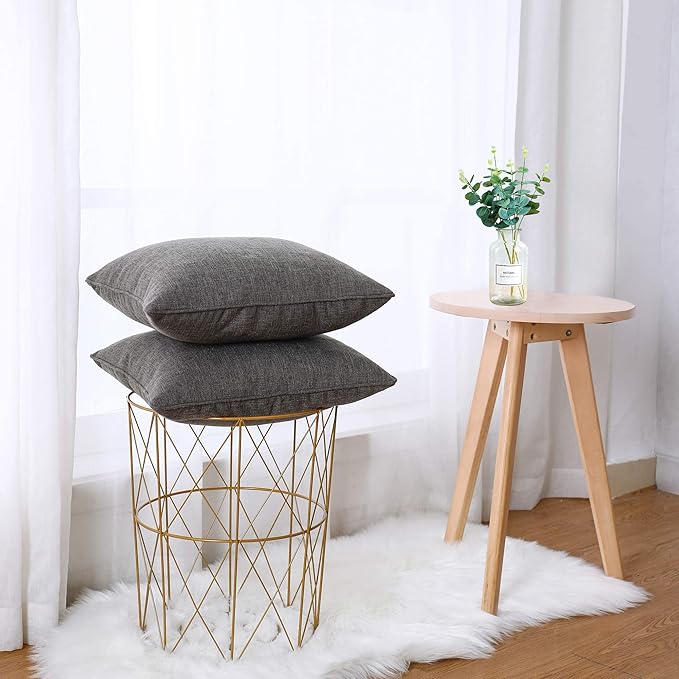 HPUK Linen Throw Pillow Covers Pack of 2, 20x20 Inch Accent Cushion Covers for Living Room, Bedroom, Decorative Solid Color Pillow Covers for Couch, Sofa, Chair, Natural