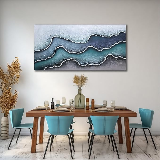 Blue and White Oil Painting Wall Art for Bedroom Beach Canvas Wall Art for Office Extra Large Wall Decor for Living Room Size 36 x 72 Inch