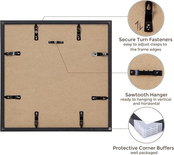 12x12 Picture Frame in Black, Square 12 x 12 Frame Set of 3, Natural Oak Wood Frame 12 by 12, 12x12 Frame with Mat of 8x8, 12"x12" Wood Frame with Tempered Glass, Wall Collage Frame 12 by 12