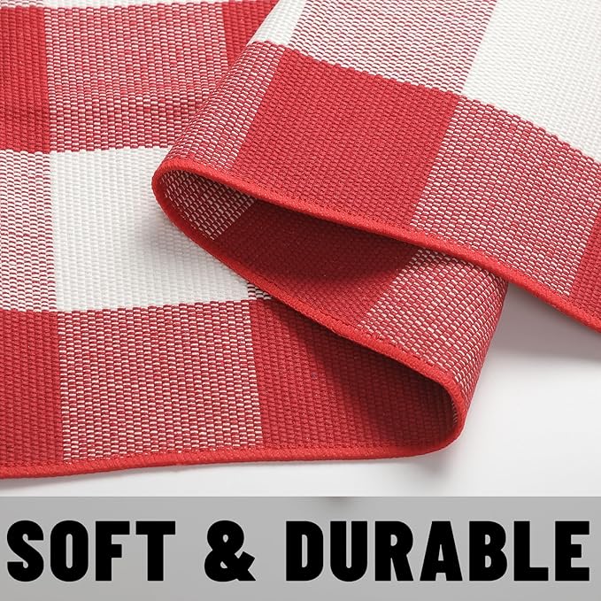 SEEKSEE Cotton Buffalo Plaid Rug 24"x52" Red and White Checked Rug Washable Doormats Indoor Outdoor Rugs for Layered Front Door Mats, Porch, Kitchen, Farmhouse, Entryway